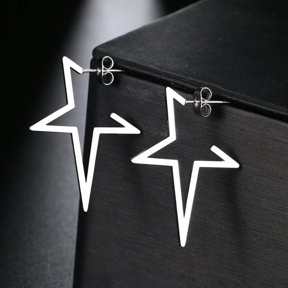 Geometric Big Star Stud Earrings - Picture 3 of 5